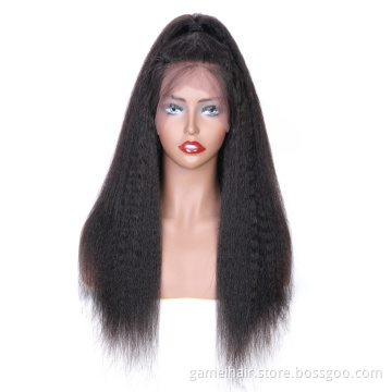 Raw Kinky Straight Indian Human Hair Wig Pre Plucked Wholesale Swiss Lace Front Cuticle Aligned Human Hair Lace Wig Vendor